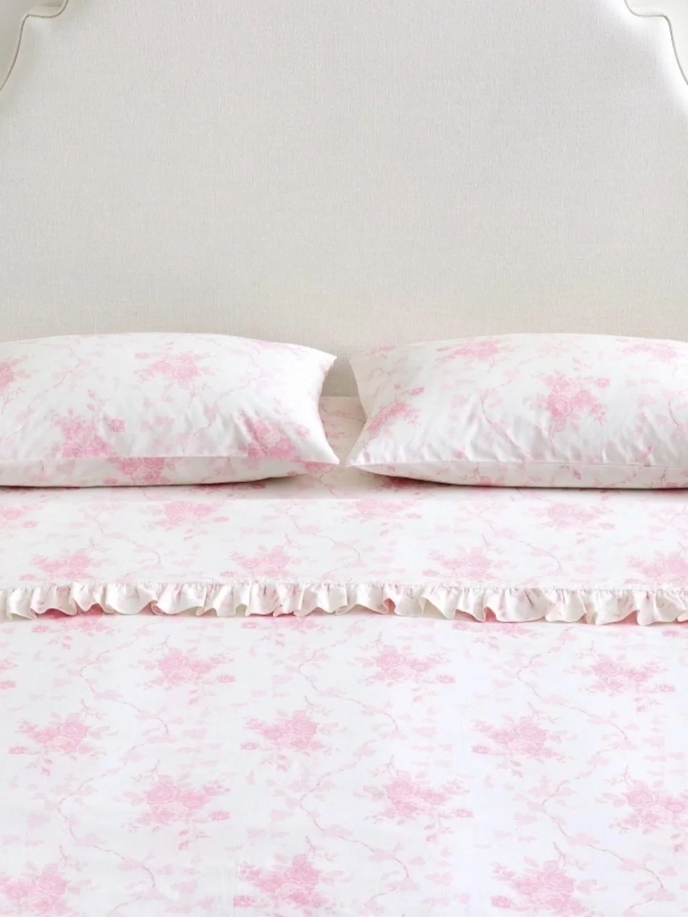 LoveShackFancy PINK Ruffle KING Sheet Set Rose Floral Ruffles ~ Coquette